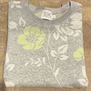 Edinburgh Knitwear EK Crew Neck Gray Floral 3/4 Sleeve-100% Pima Cotton-SMALL